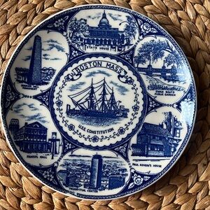 Blue and White Decorative Plate Boston Mass USS